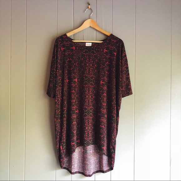 LuLaRoe Tops - LulaRoe Red, Black, & Gold Print Tunic RUNS BIG